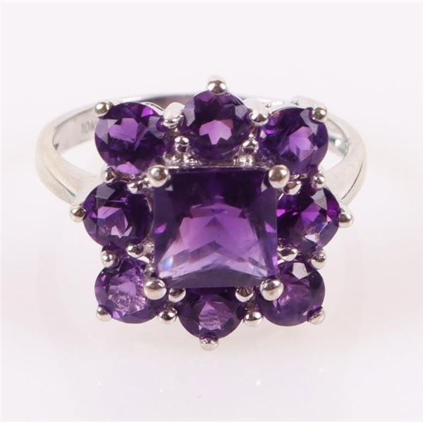 PURPLE AMETHYST 10K WHITE GOLD LADIES RING
