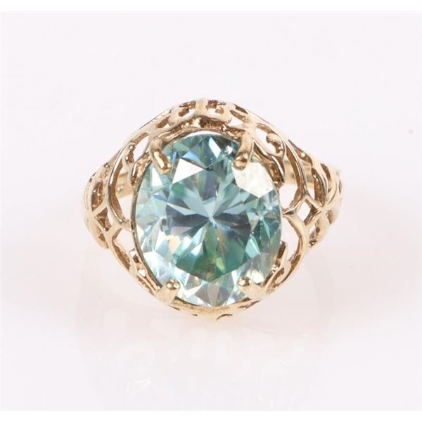 5.0CT BLUE MOISSANITE 10K YELLOW GOLD RING
