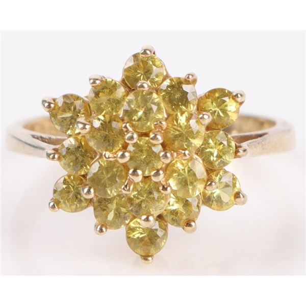 BRIGHT YELLOW TOPAZ LADIES 10K GOLD CLUSTER RING