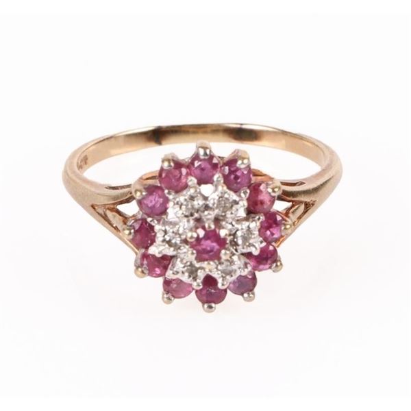 10K YELLOW GOLD RUBY DIAMOND LADIES RING