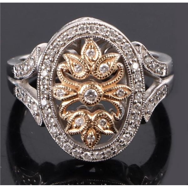 14K WHITE & YELLOW GOLD DIAMOND LADIES RING