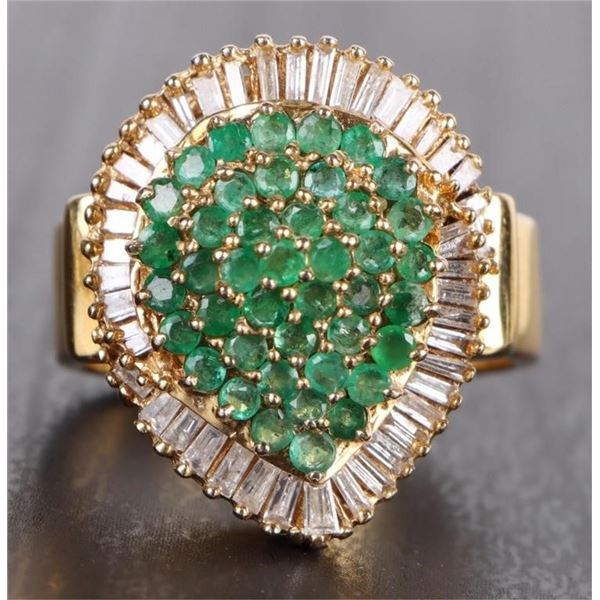 DIAMOND & EMERALD CLUSTER 14K GOLD TEARDROP RING