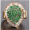 Image 1 : DIAMOND & EMERALD CLUSTER 14K GOLD TEARDROP RING