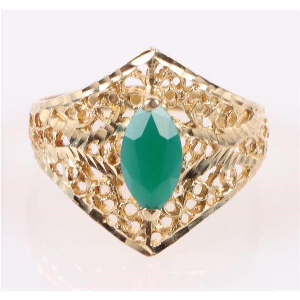 14K YELLOW GOLD MARQUISE EMERALD LADIES RING