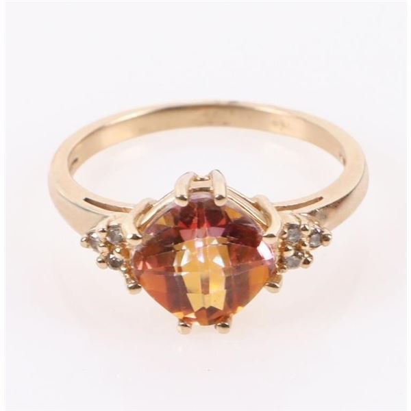 2.0CT ORANGE MYSTIC TOPAZ DIA 14K GOLD RING