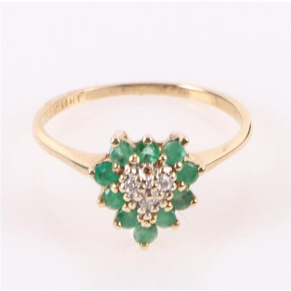 14K YELLOW GOLD HEART DIAMOND EMERALD RING