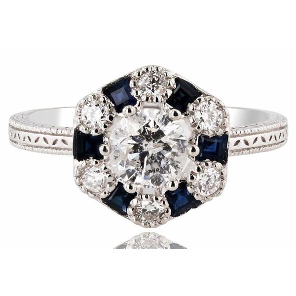 0.65CT DIAMOND 0.32CTW BLUE SAPPHIRE PLATINUM RING