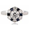 Image 1 : 0.65CT DIAMOND 0.32CTW BLUE SAPPHIRE PLATINUM RING