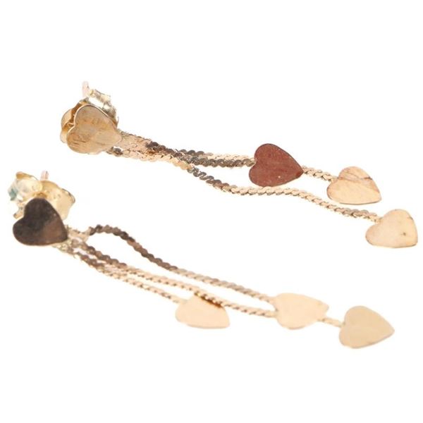 14K YELLOW GOLD HEART LADIES DANGLE EARRINGS