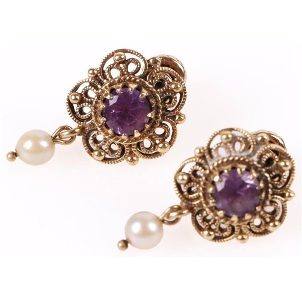 ANTIQUE PURPLE SAPPHIRE 14K YELLOW GOLD EARRINGS