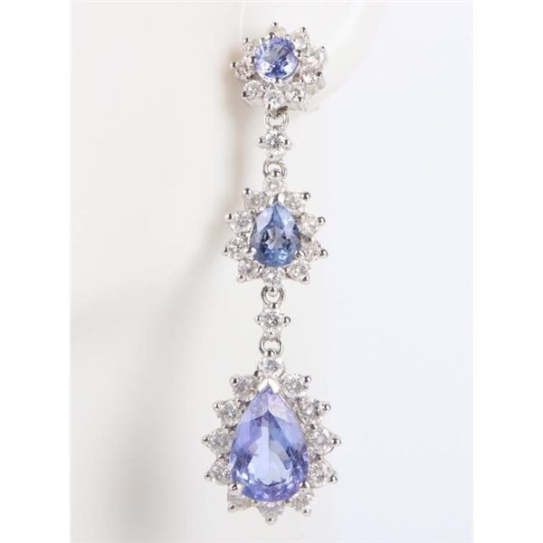 ORNATE DIAMOND TANZANITE 18K WHITE GOLD EARRINGS