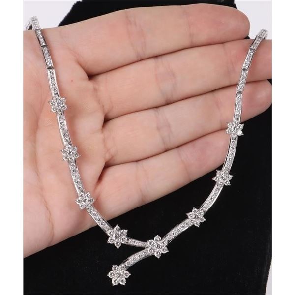 ~7.50 CTW DIAMOND 18K WHITE GOLD FLORAL NECKLACE