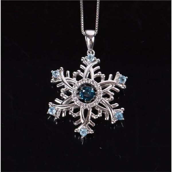 AQUA & TOPAZ STERLING SILVER SNOWFLAKE NECKLACE