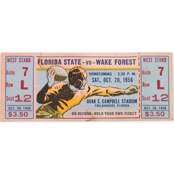1956 FLORIDA STATE VS WAKE FOREST UNUSED TICKET