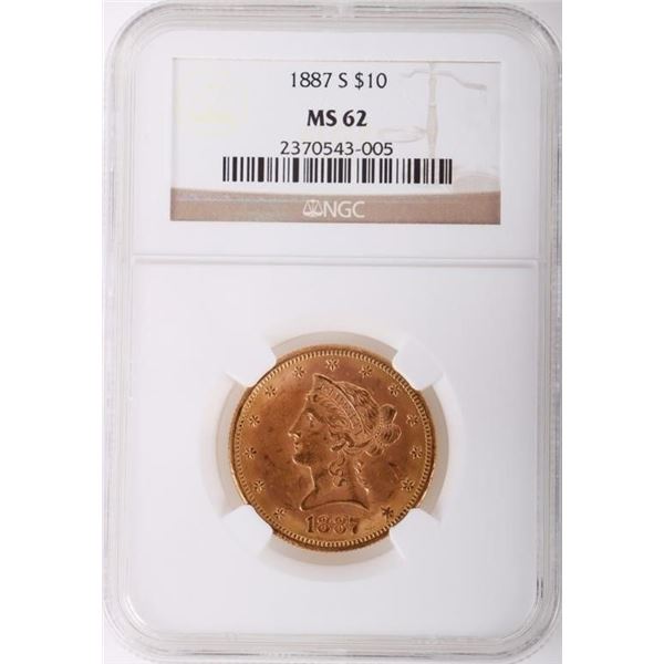 1887 S LIBERTY HEAD 90% GOLD MS62 $10 COIN