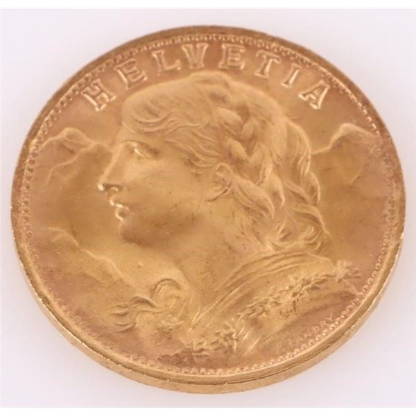 1935 90% GOLD COIN 20 FRANCS SWISS HELVETIA