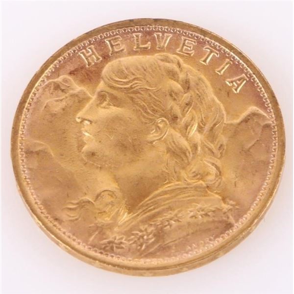 1935 90% GOLD COIN 20 FRANCS SWISS HELVETIA