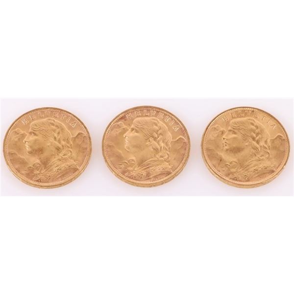 1935 90% GOLD COINS 20 FRANCS SWISS HELVETIA