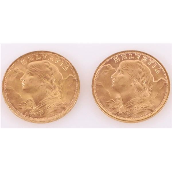 1947 90% GOLD COINS 20 FRANCS SWISS HELVETIA
