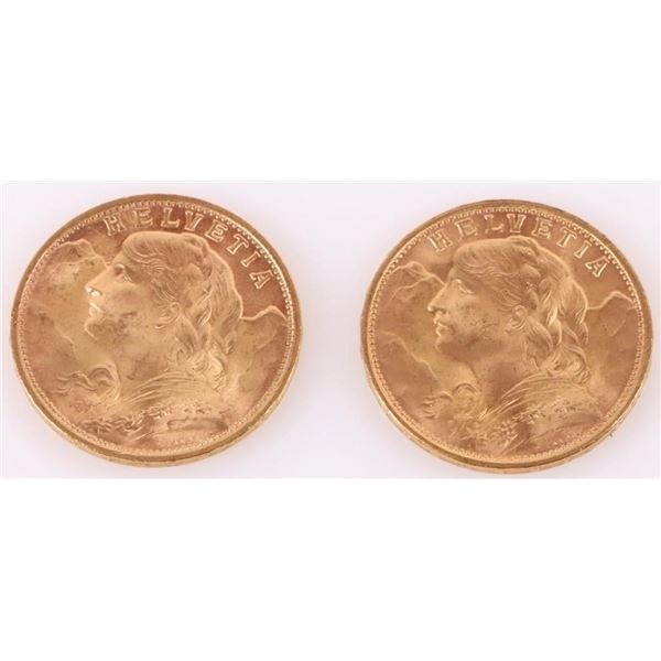 1949 B 90% GOLD COINS 20 FRANCS SWISS HELVETIA