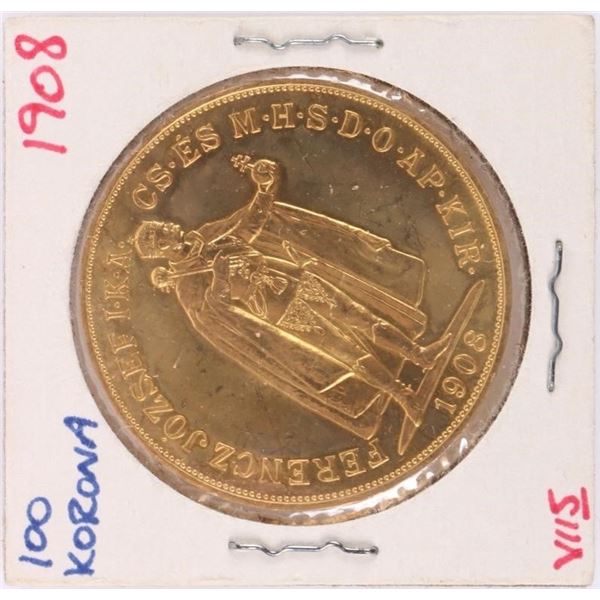1908 HUNGARY GOLD 100 KORONA (BU) COIN