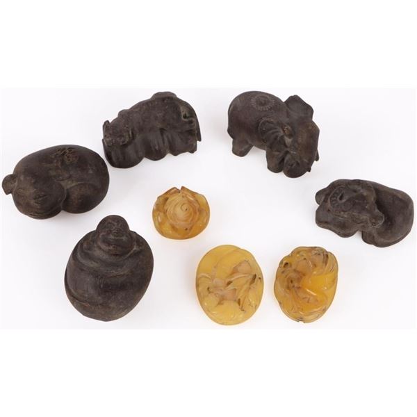 CARVED JADE & WOOD ANIMAL ORNAMENTS