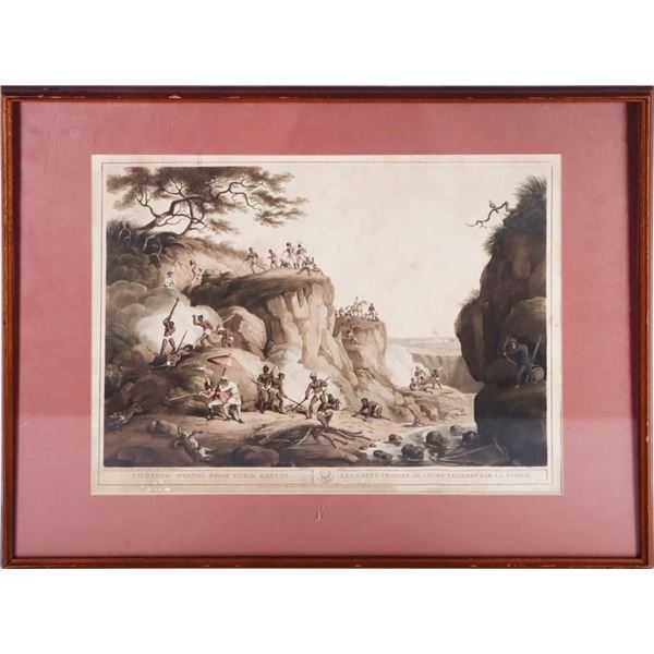 SMOKING WOLVES FROM THEIR EARTHS ETCHING S. HOWITT