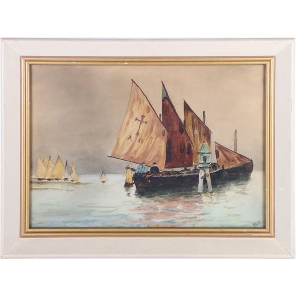 ORIGINAL SIGNED WATERCOLOR SAILBOAT PAINTING