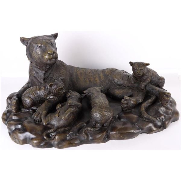 BRONZE LAYERED TIGER AND CUBS AFTER PIERRE MENE