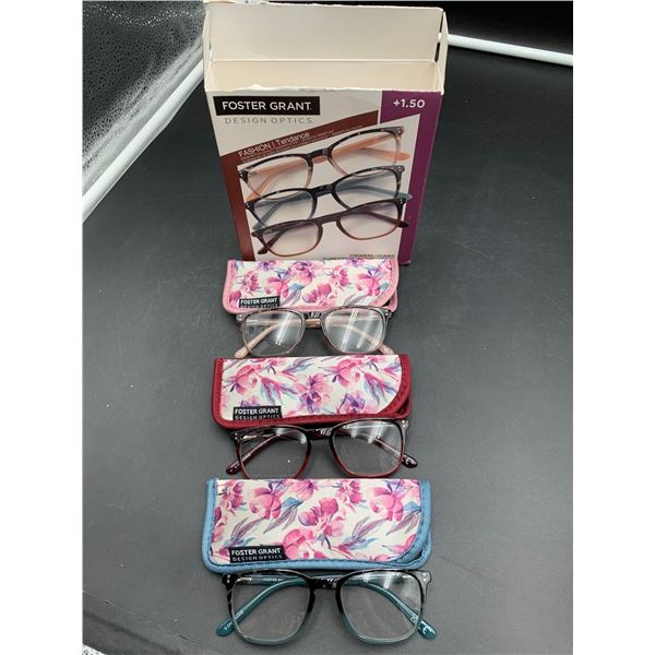 Foster Grant Reading Glasses 3pk (1.50) and Cases