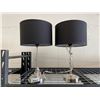 Image 1 : Lot of 2 brushed silver lamps with black lamp shades and pull down switches