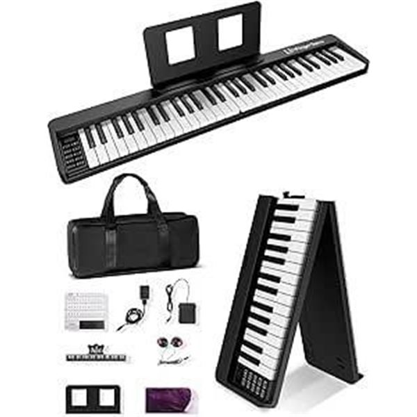 61 Key Folding Piano Keyboard, Upgrand Imitation Wood Texture Keyboard Portable Piano, Bluetooth & M