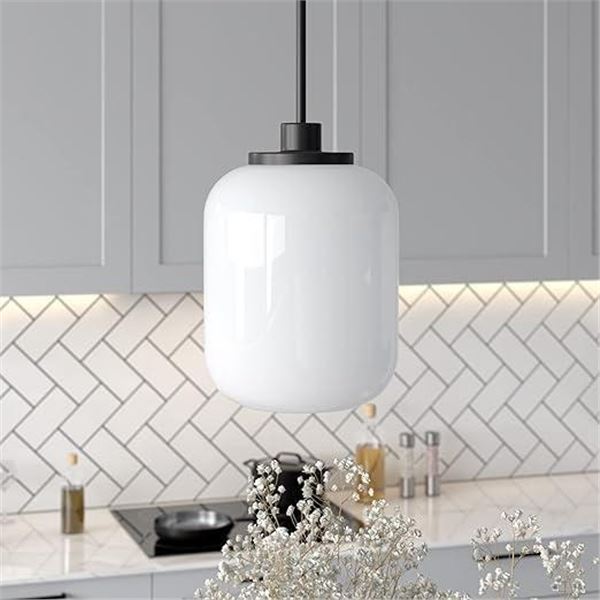 Agnolo 1-Light Blackened Bronze Pendant with White Milk Glass Shade