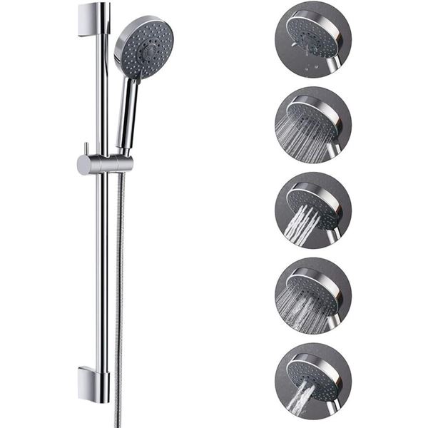 KES 5-Function Massaging Hand Shower Head with Adjustable Slide Bar Polished Chrome, F200-CH + KP501