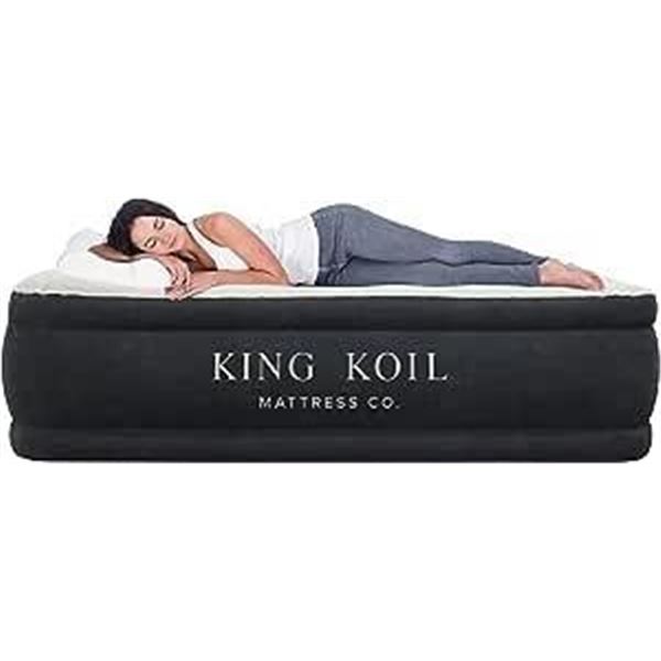 King Koil Luxury Air Mattress Queen with Built-in Pump for Home, Camping & Guests - 20” Que