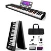 Image 1 : Finger Dance 61 Key Keyboard with Lighted Keys, Folding Piano, Semi Weighted Keys Portable Piano, Bl