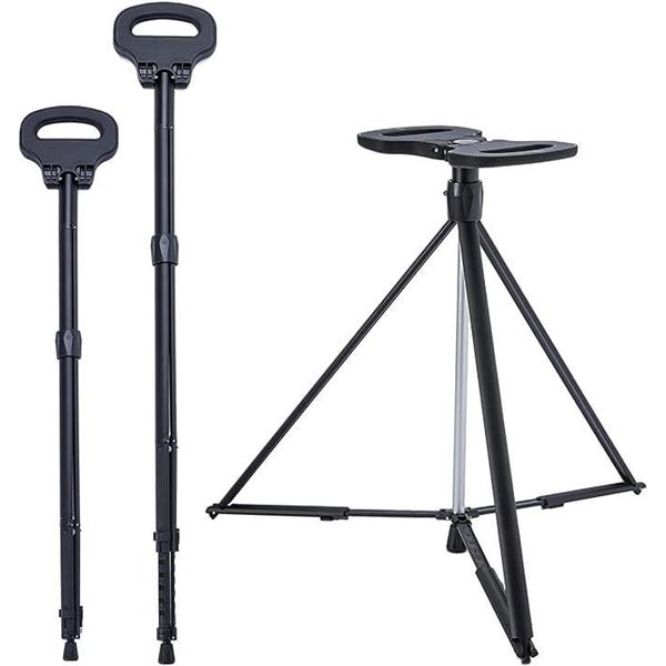 2 in 1 Walking Cane with Seat Folding Walking Stick for Men & Women Height Adjustment Crutches Stool