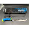 Image 2 : Defender Extreme Neon Handled 9 Inch serrated back Survival Knife with Sheath - NEW in box