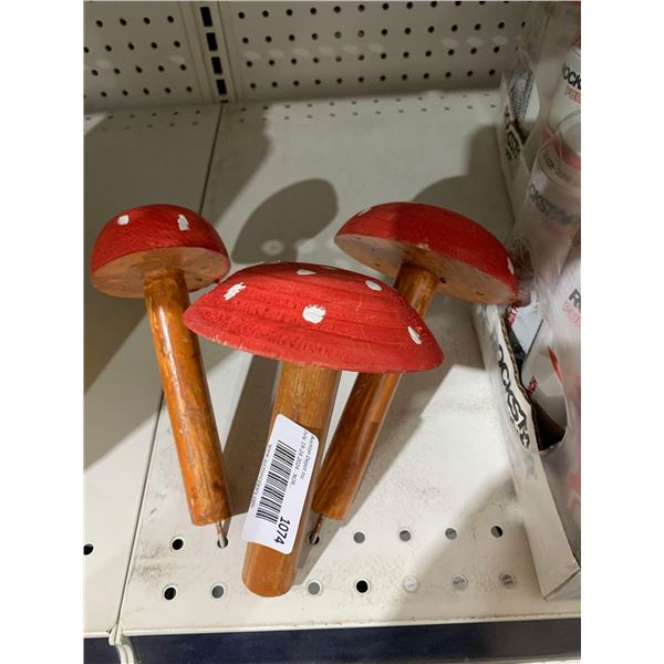 Lot of 3 Locally Handcrafted Wooden Garden Mushrooms