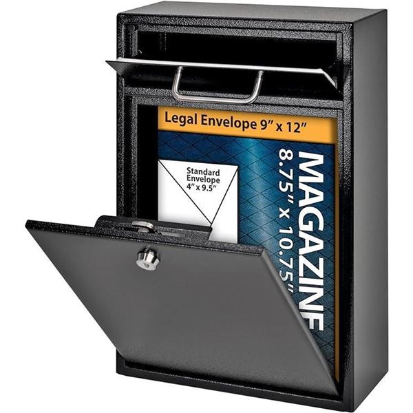 Mail Boss 7412 High Security Steel Locking Wall Mounted Mailbox-Office Comment Letter Deposit, Black