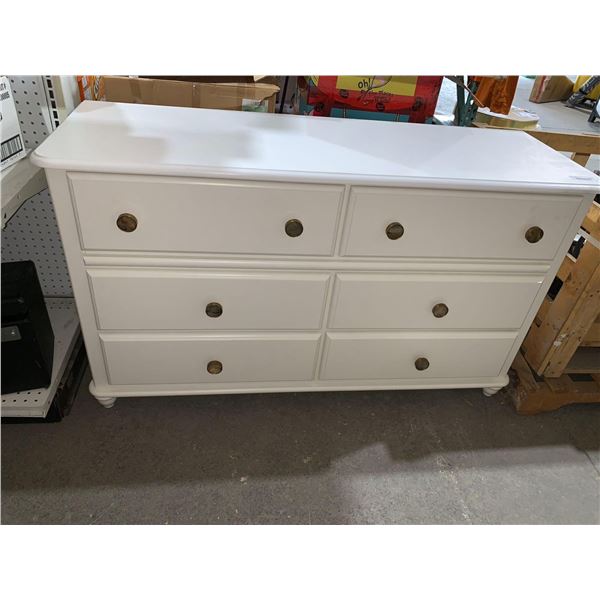 White Finish Wood 6 Drawer Dresser 52"L x 17.5"D x 30"H