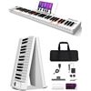 Image 1 : Finger Dance 61 Key Keyboard with Lighted Keys, Folding Piano, Semi Weighted Keys Portable Piano, Bl