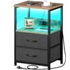 Image 1 : Seventable Nightstand with Charging Station, Bedside table with LED Lights, Night stand with 2 Fabri