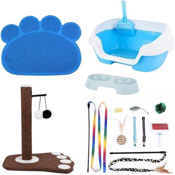 SIVEIS Cat Kitten Starter Kit, New Cats Litter Tray Set includes Cat Litter Box/Cat Litter Shovel/Ca