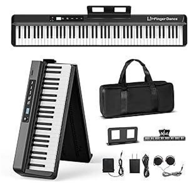 Finger Dance Folding Piano Pro Portable Piano Keyboard with Stand Full Size Upgrade Wood Grain Touch