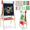 Image 1 : Joyooss Easel for Kids, Wooden Whiteboard & Chalkboard Easel, Foldable Height Adjustable Double Side