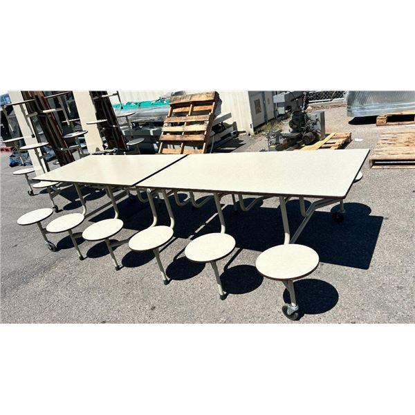 Commercial Lunch Room/Banquet Table - Folding Storable on wheels. Seats 12