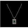 Image 2 : Platinum GIA Certified 6.98 ctw Emerald and Diamond Pendant With Chain