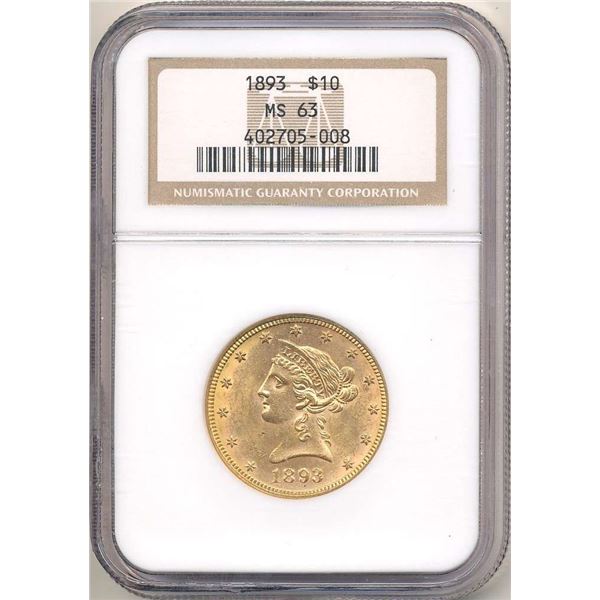 Last Minute! 1893 Gold $10 Liberty Head NGC MS63