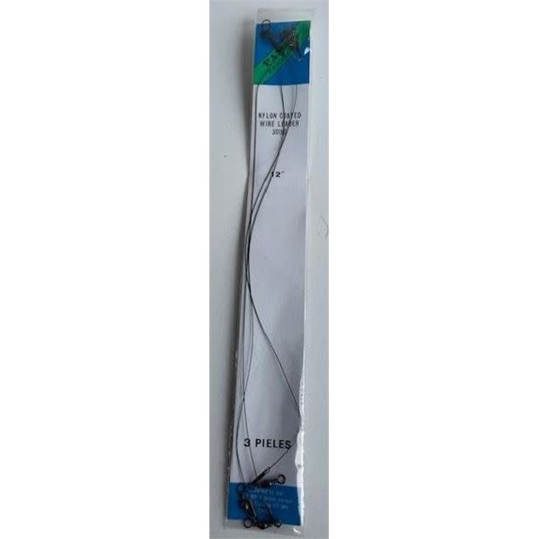 12pk of PANCO 12in 30lb BLACK NYLON COATED WIRE LEADER
